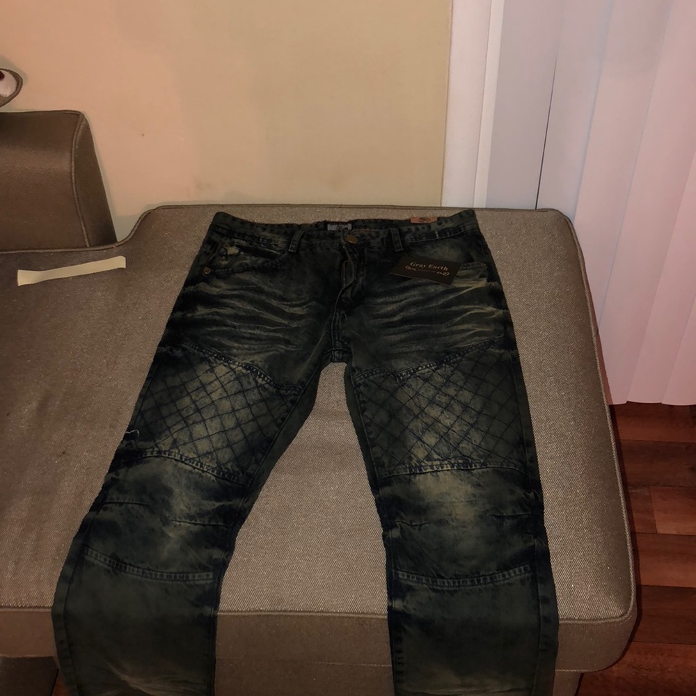 Green biker jeans